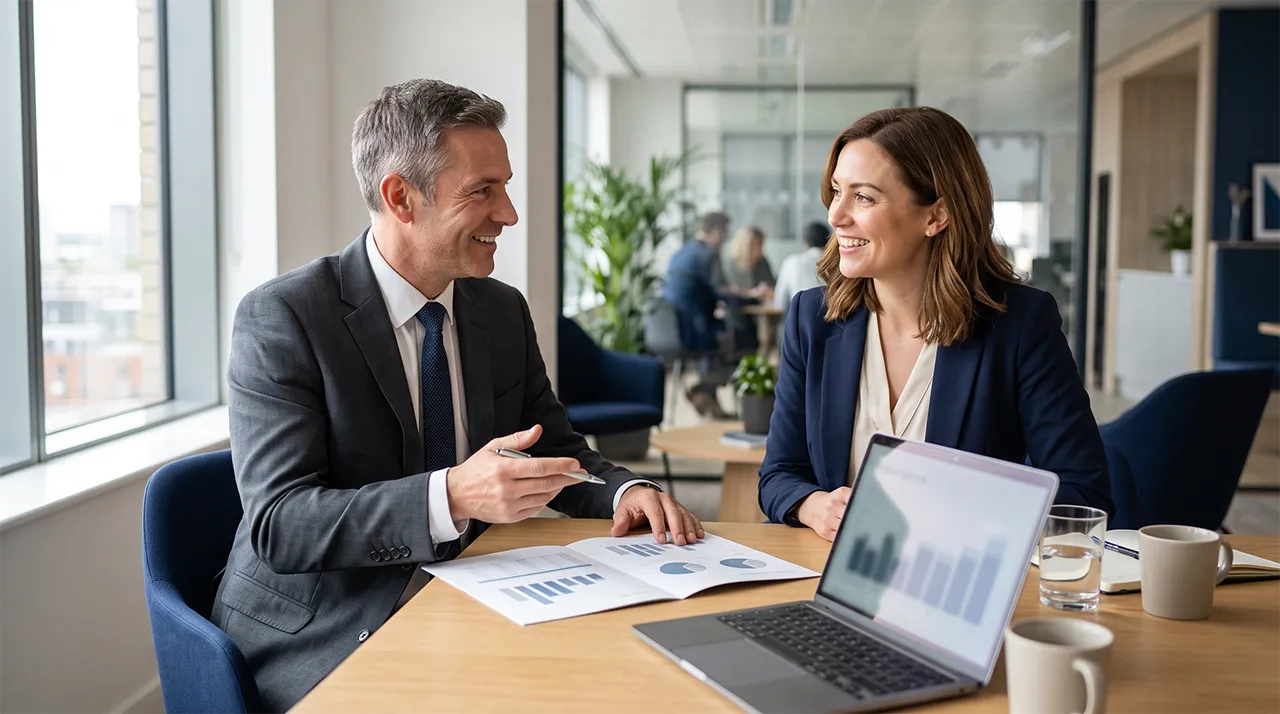 Franchise seller discussing resale marketing strategy and results with a specialist broker