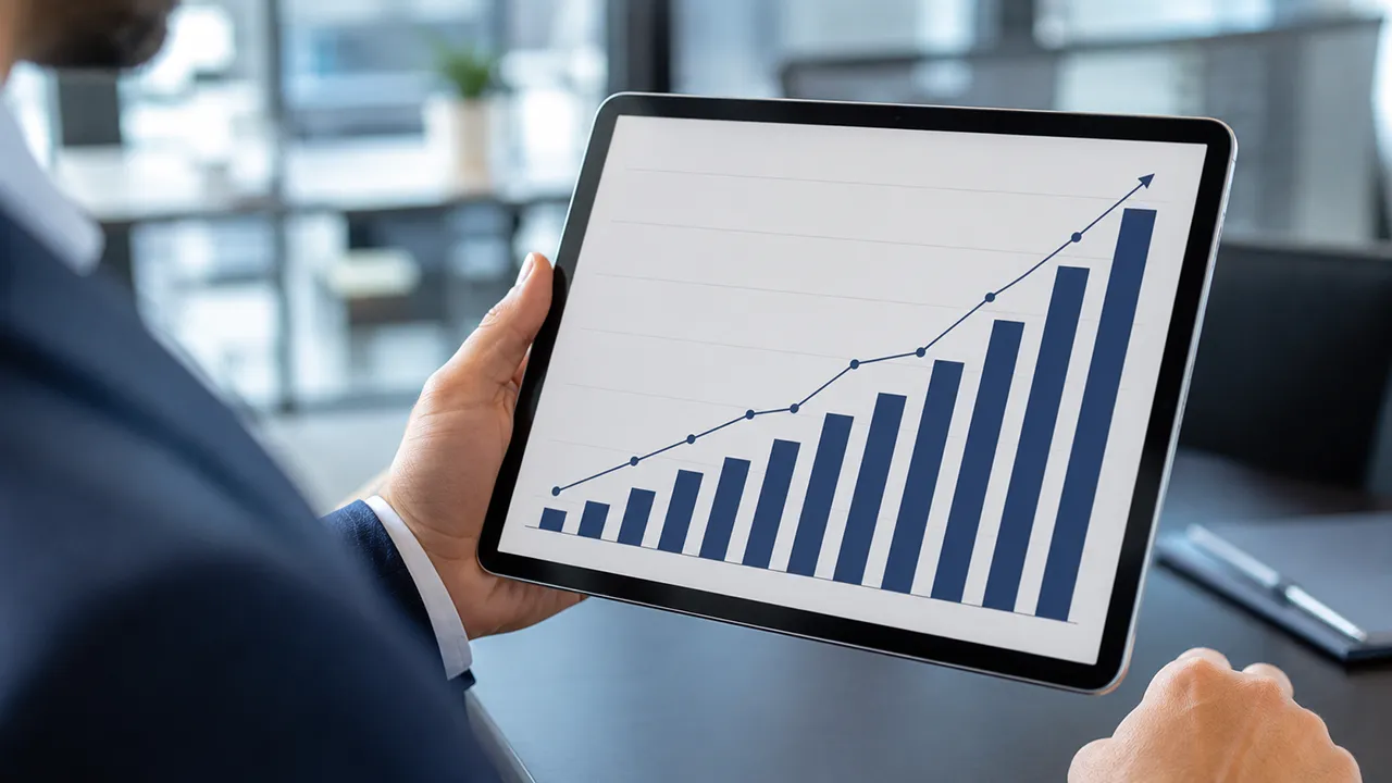 Growth chart on a tablet supporting a realistic franchise resale valuation