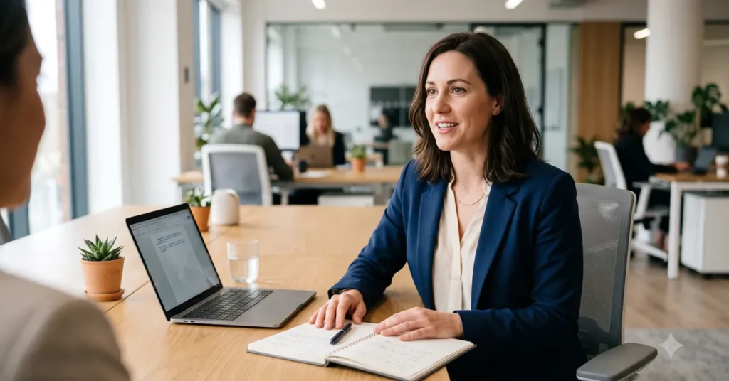 Franchise Business Brokers adviser in conversation with a franchise seller, discussing what resale buyers are looking for